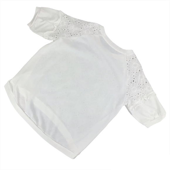 Gabby Isabella White Short Sleeve Eyelet Lace Front Top, Small/Medium - Picture 2 of 16
